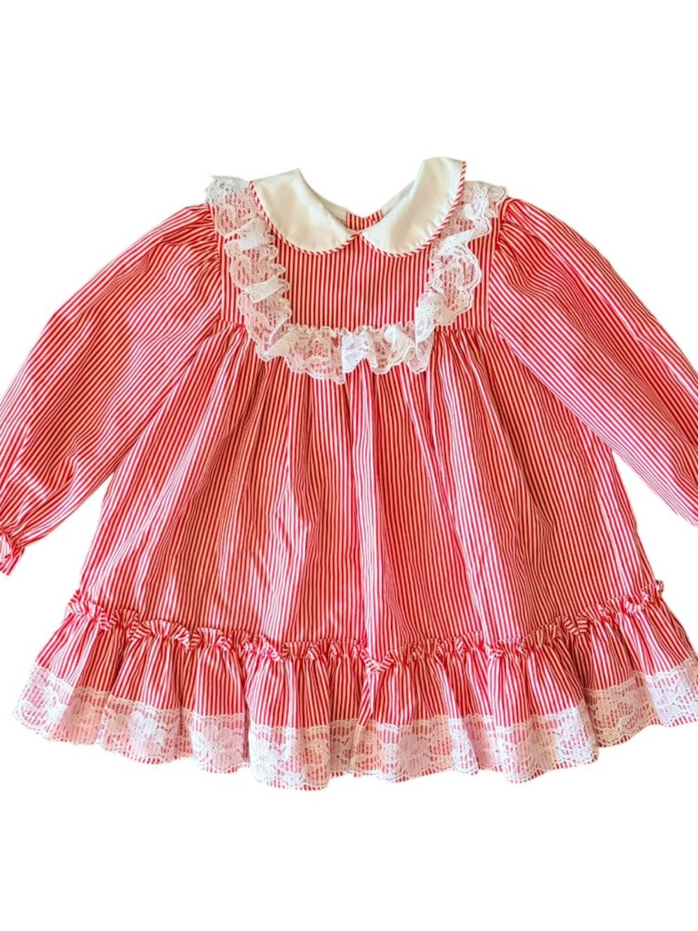 80s 90s Vintage Bryan Red & White Striped Lace Dress Girls 4T Christmas Holiday